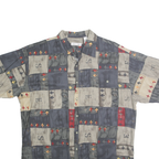 PIERRE CARDIN Mens Grey & Beige Rayon Shirt L Short Sleeve Button Casual Summer