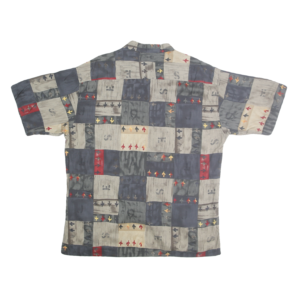 PIERRE CARDIN Mens Grey & Beige Rayon Shirt L Short Sleeve Button Casual Summer