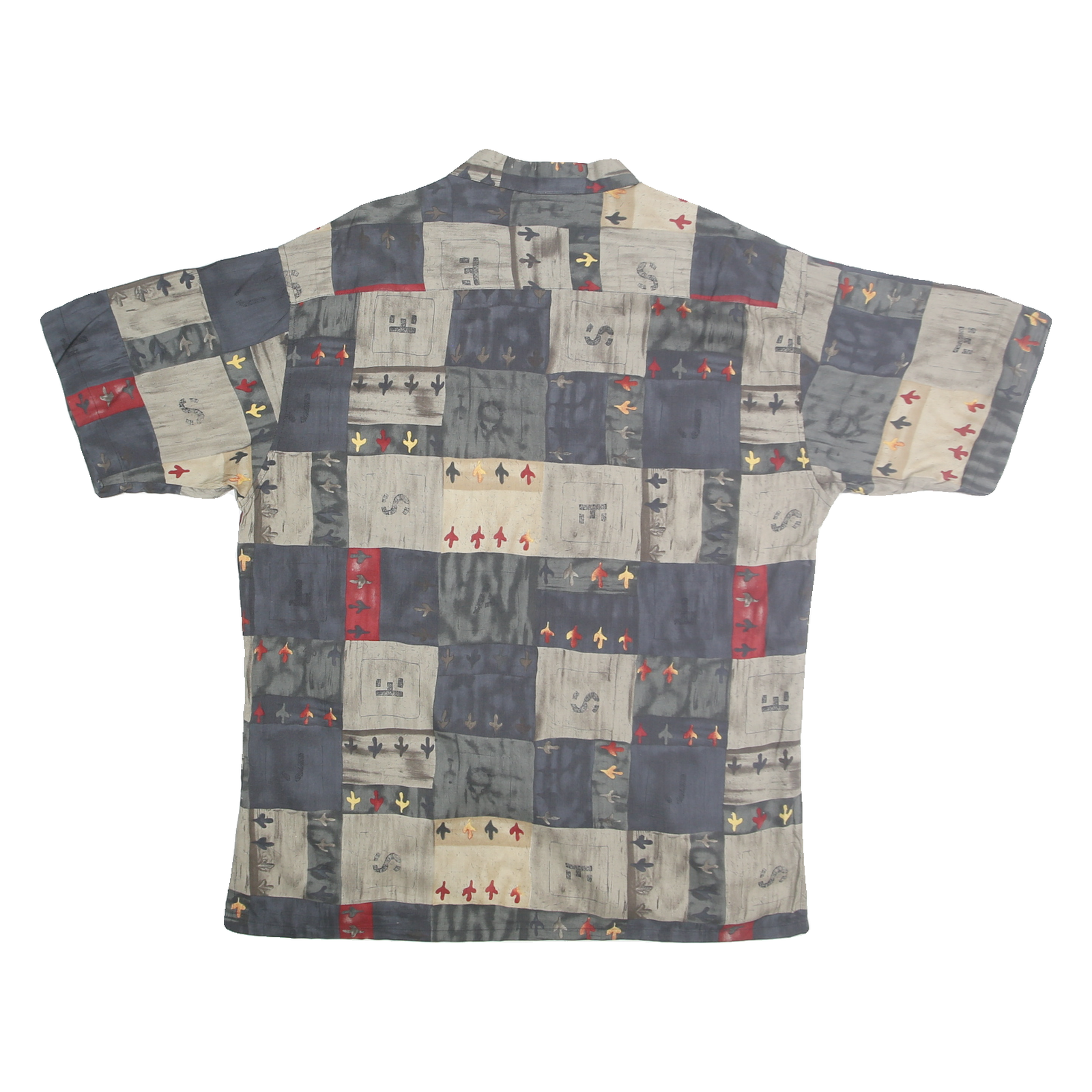 PIERRE CARDIN Mens Grey & Beige Rayon Shirt L Short Sleeve Button Casual Summer