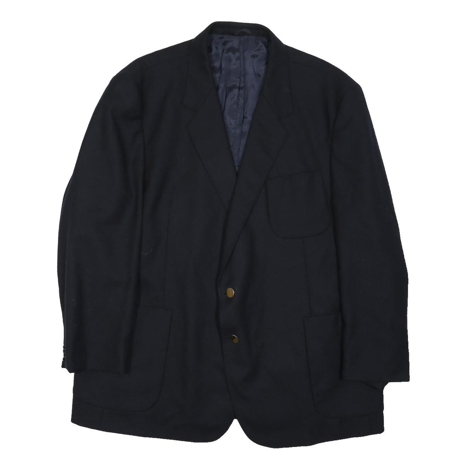 Mens Black Coach Wool Button Jacket XL Woven Plain Tailored Formal Wear