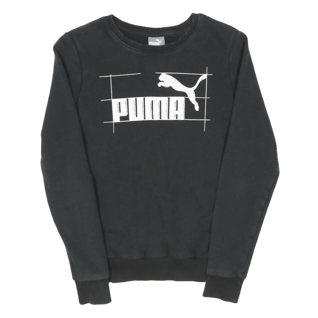 PUMA Womens Black Cotton Blend Crew Neck UK 10 Logo Sweatshirt Casual