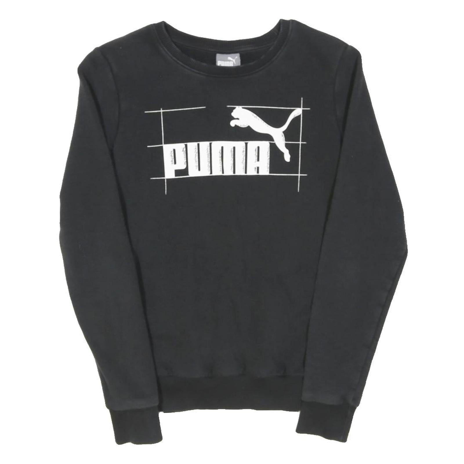 PUMA Womens Black Cotton Blend Crew Neck UK 10 Logo Sweatshirt Casual