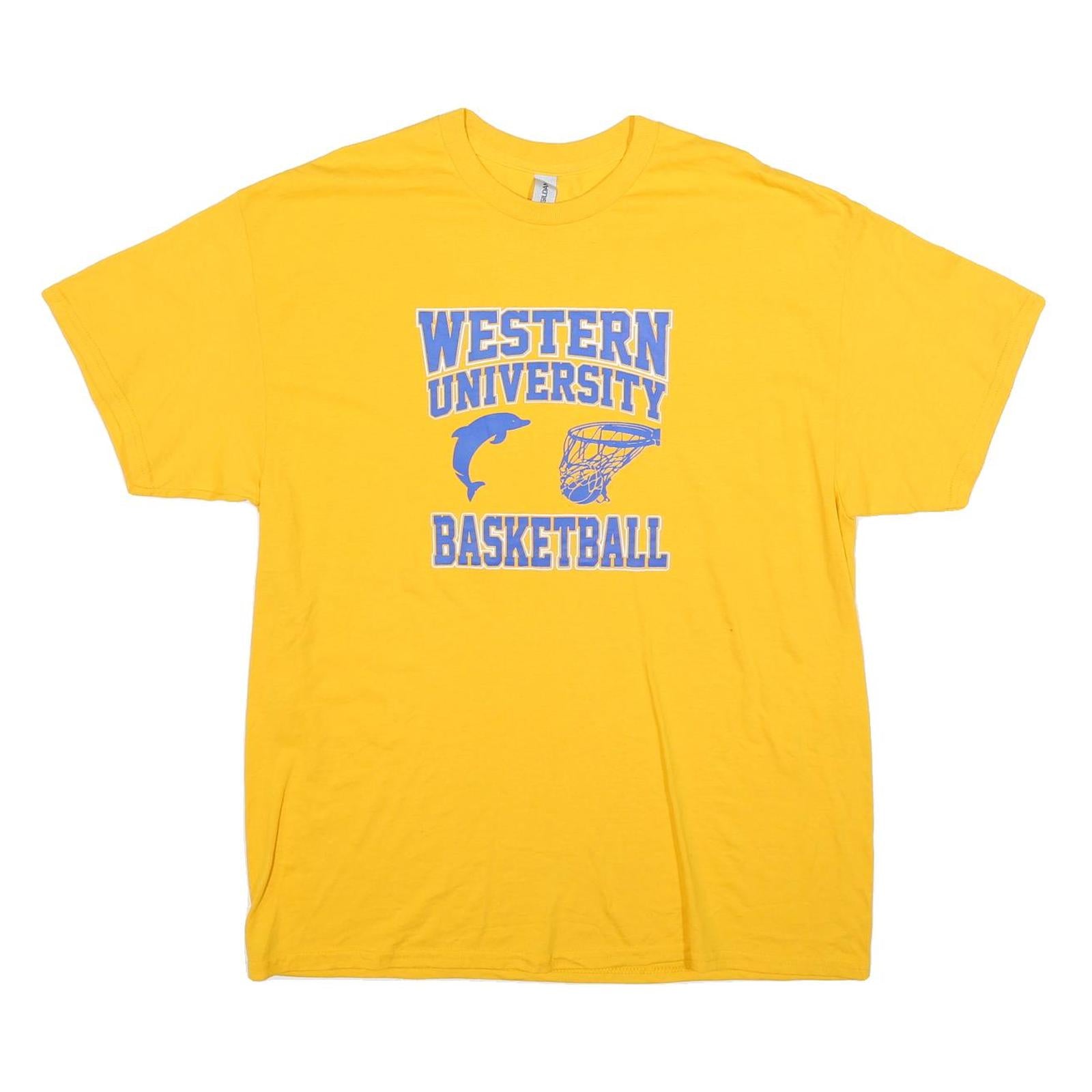 GILDAN Mens Yellow Western University Basketball T-Shirt XL Short Sleeve Crew