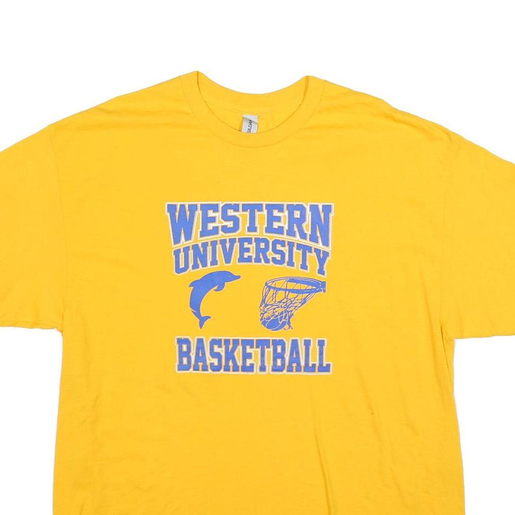 GILDAN Mens Yellow Western University Basketball T-Shirt XL Short Sleeve Crew
