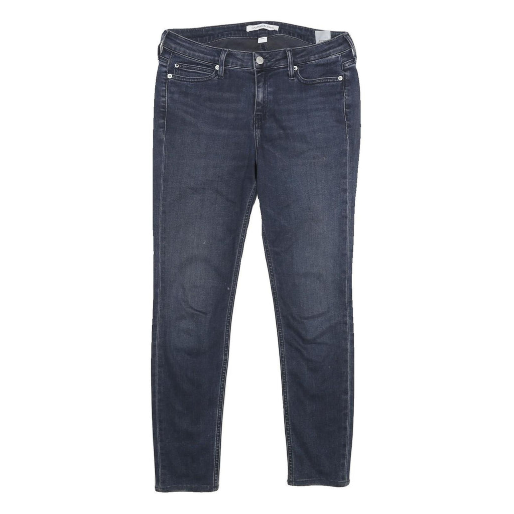 CALVIN KLEIN JEANS Womens Blue Regular Skinny Denim Dark W30 L28 Zip Pocket