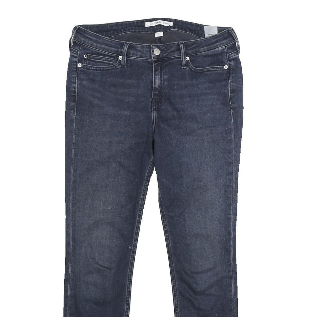 CALVIN KLEIN JEANS Womens Blue Regular Skinny Denim Dark W30 L28 Zip Pocket