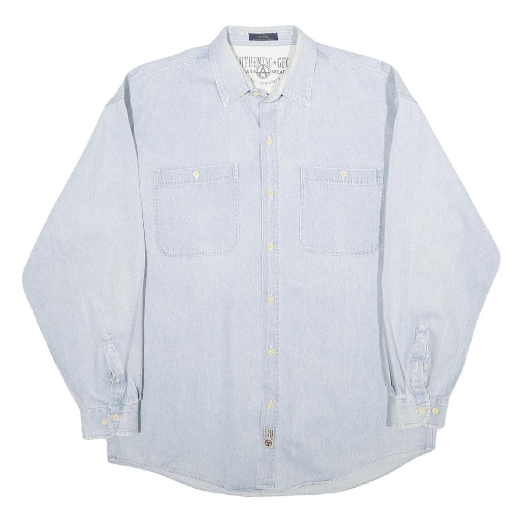 AUTHENTIC GFC Mens Light Blue Cotton Shirt 2XL Button Down Casual Lightweight