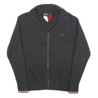 TOMMY HILFIGER Womens Grey Coogie Style Jumper Zip Collar Chunky Knit XL