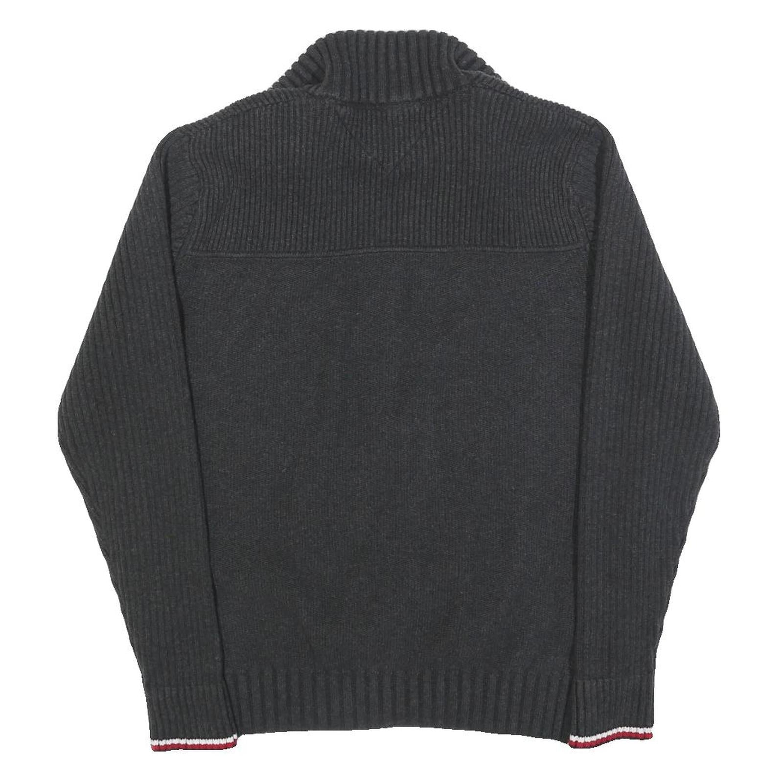 TOMMY HILFIGER Womens Grey Coogie Style Jumper Zip Collar Chunky Knit XL