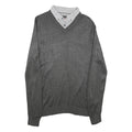 PIERRE CARDIN Mens Grey Plain V-Neck Basic Knit Jumper S Acrylic Casual Smart