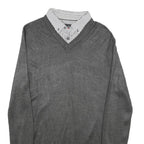 PIERRE CARDIN Mens Grey Plain V-Neck Basic Knit Jumper S Acrylic Casual Smart