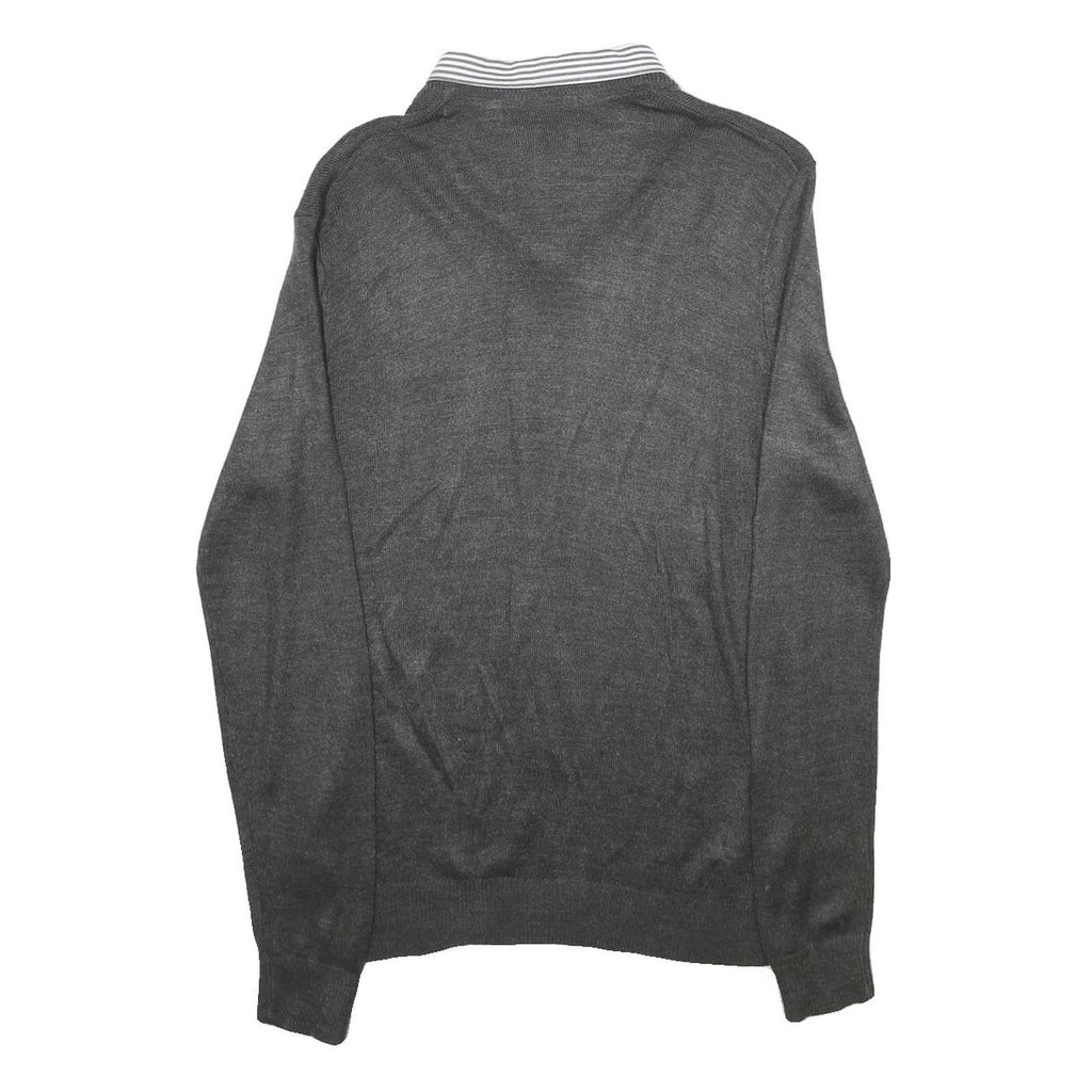 PIERRE CARDIN Mens Grey Plain V-Neck Basic Knit Jumper S Acrylic Casual Smart