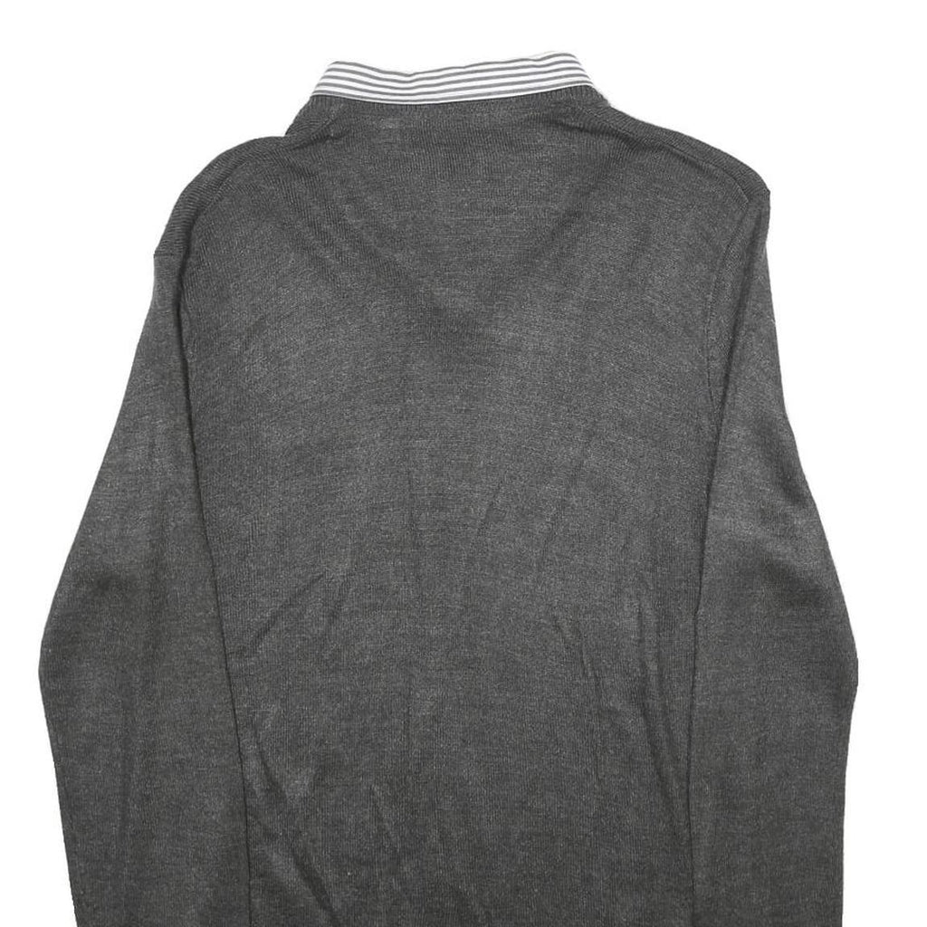 PIERRE CARDIN Mens Grey Plain V-Neck Basic Knit Jumper S Acrylic Casual Smart