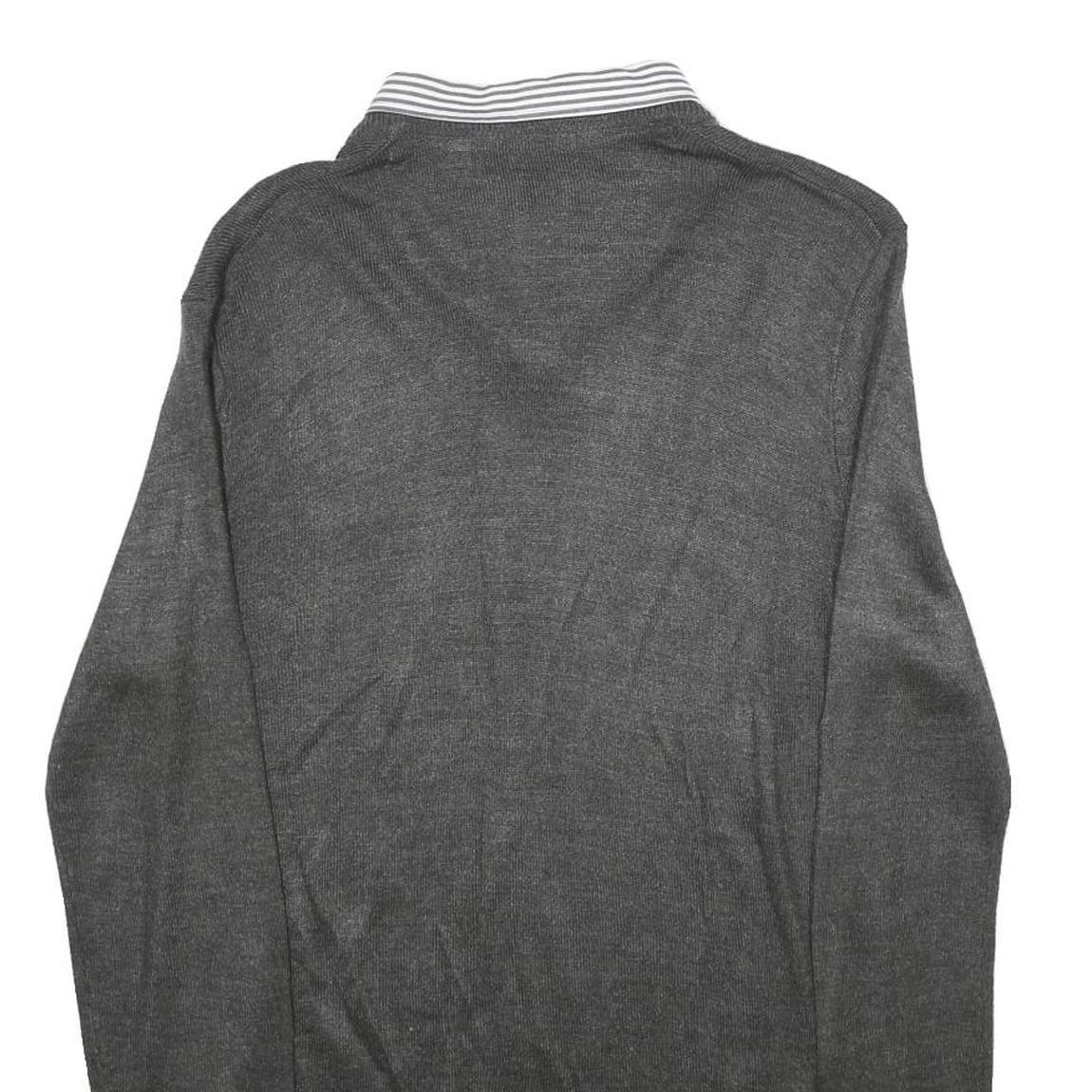 PIERRE CARDIN Mens Grey Plain V-Neck Basic Knit Jumper S Acrylic Casual Smart