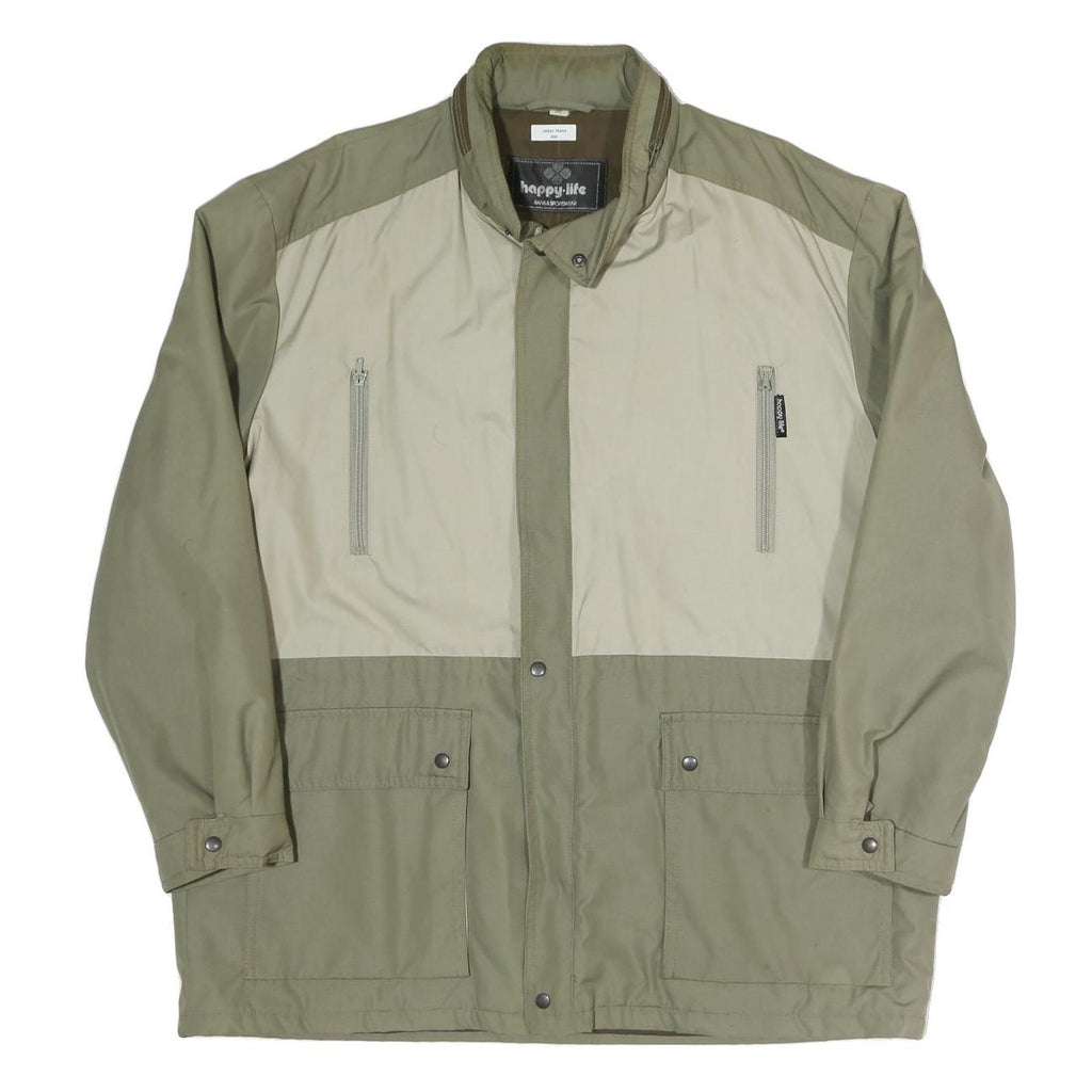 HAPPY LIFE Mens Beige & Green Casual Jacket XL Polyester Blend Zip Coat