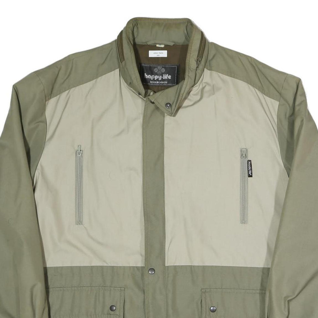 HAPPY LIFE Mens Beige & Green Casual Jacket XL Polyester Blend Zip Coat