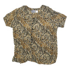 MPH Womens Beige & Black Printed Top Short Sleeve Round Neck XL Animal Print