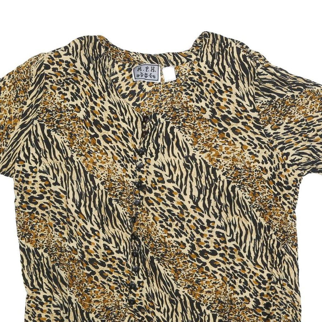 MPH Womens Beige & Black Printed Top Short Sleeve Round Neck XL Animal Print