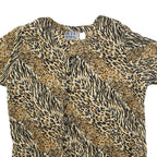 MPH Womens Beige & Black Printed Top Short Sleeve Round Neck XL Animal Print