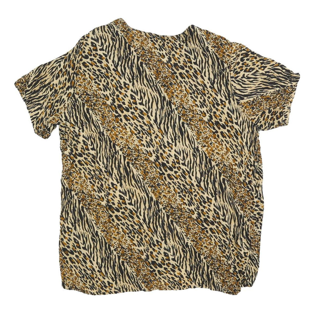 MPH Womens Beige & Black Printed Top Short Sleeve Round Neck XL Animal Print