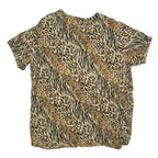 MPH Womens Beige & Black Printed Top Short Sleeve Round Neck XL Animal Print