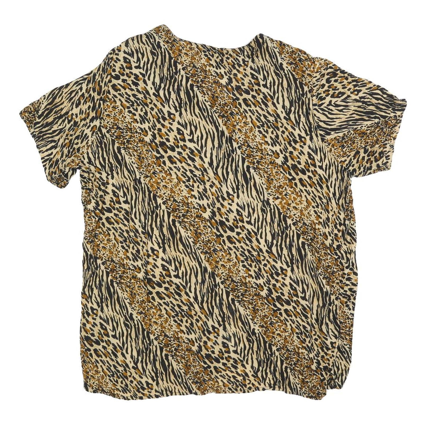 MPH Womens Beige & Black Printed Top Short Sleeve Round Neck XL Animal Print
