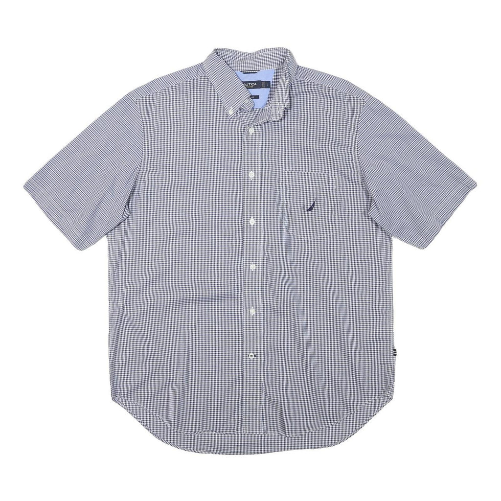 NAUTICA Mens Blue & White Check Shirt L Cotton Blend Comfortable Casual