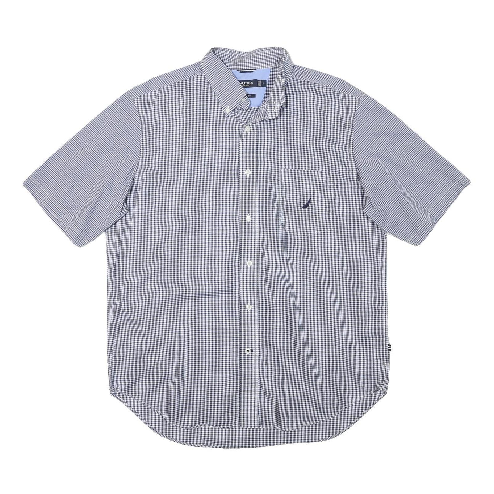 NAUTICA Mens Blue & White Check Shirt L Cotton Blend Comfortable Casual