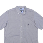 NAUTICA Mens Blue & White Check Shirt L Cotton Blend Comfortable Casual