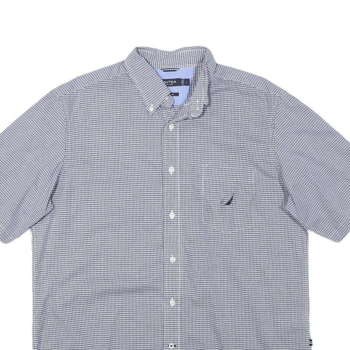 NAUTICA Mens Blue & White Check Shirt L Cotton Blend Comfortable Casual