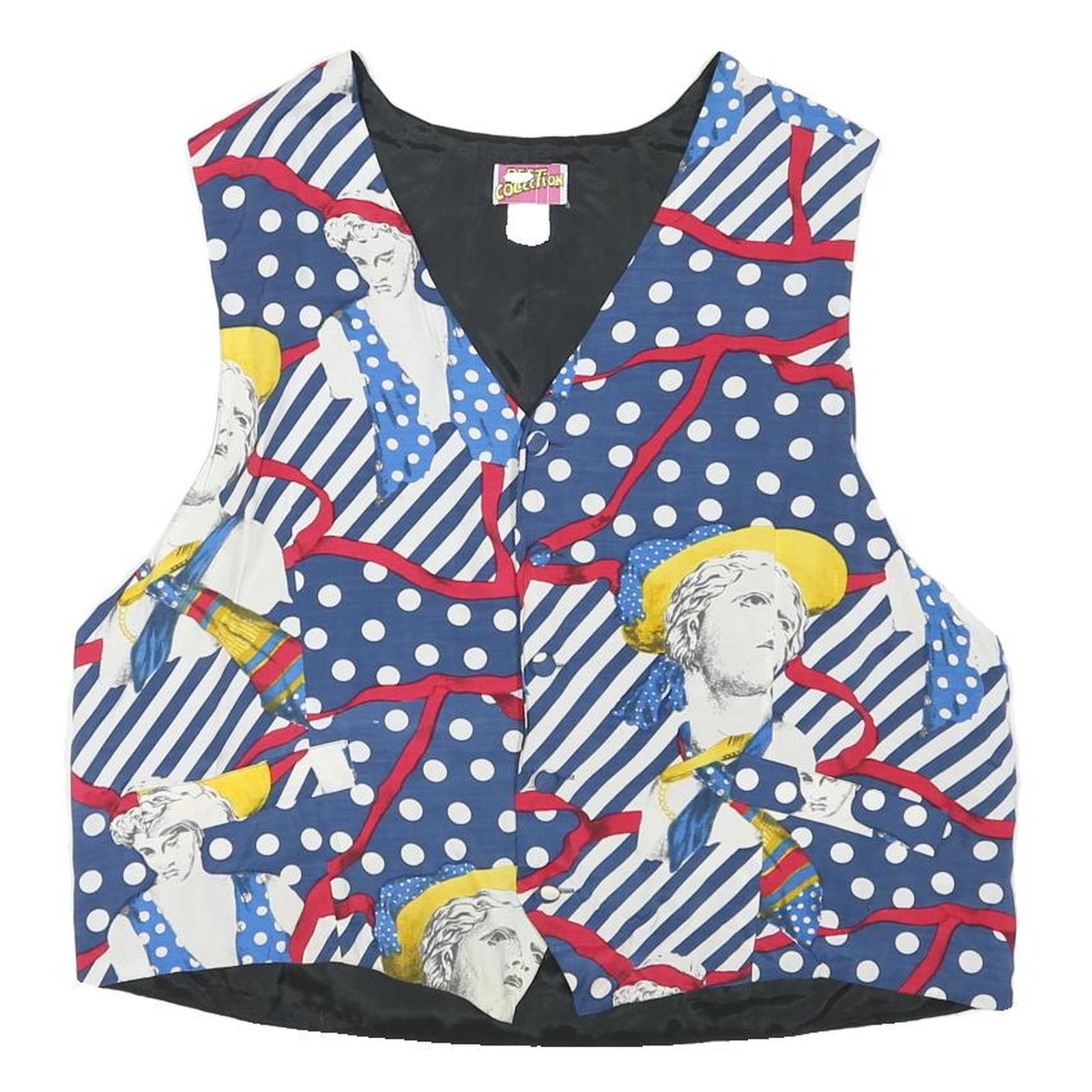 BEST COLLECTION Mens Blue & White Polka Dot Stripe Retro Button Jacket L