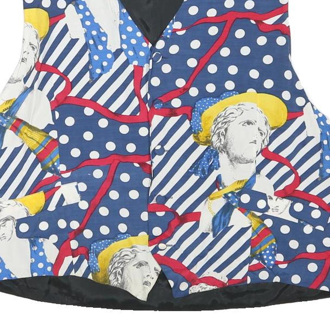 BEST COLLECTION Mens Blue & White Polka Dot Stripe Retro Button Jacket L