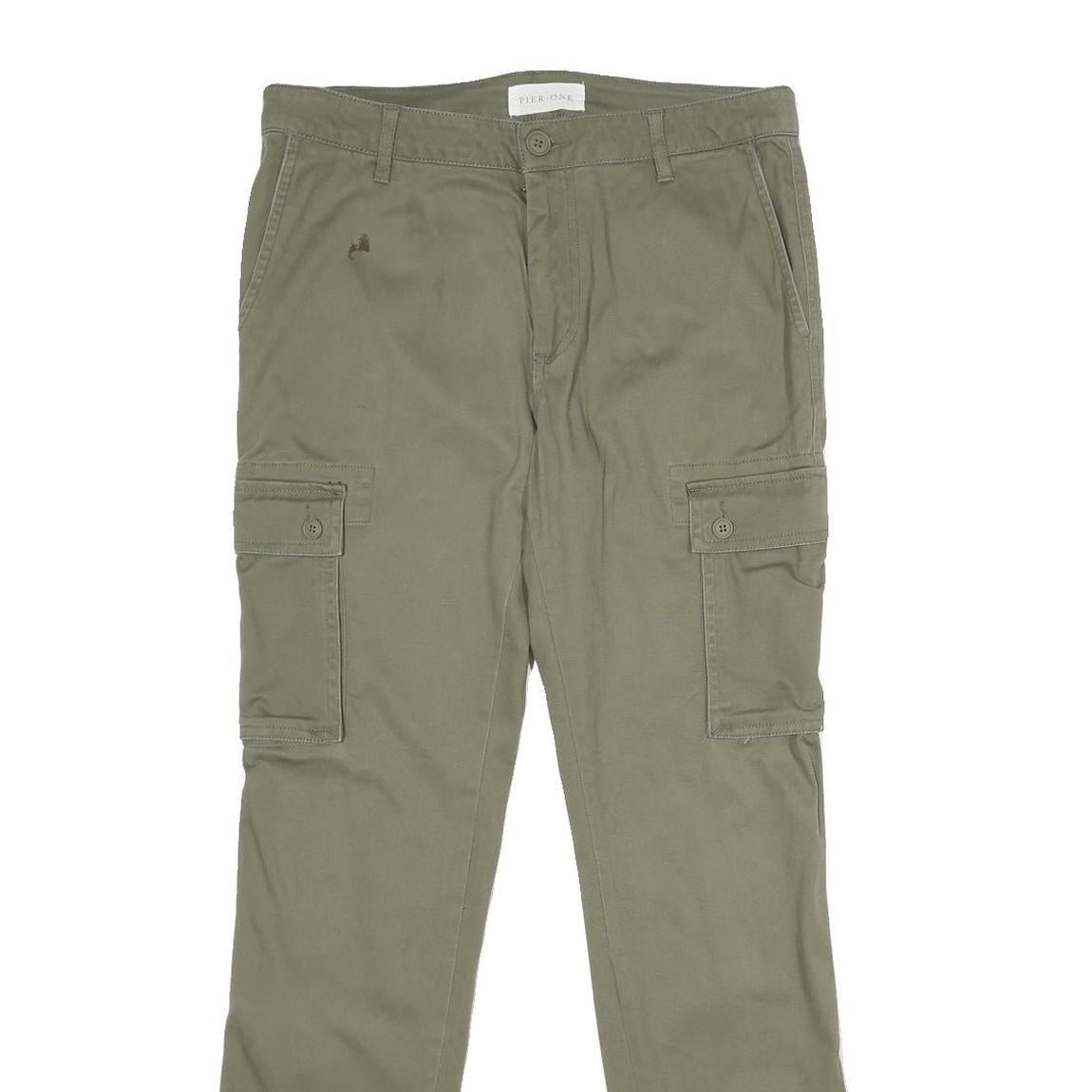 PIER ONE Mens Cotton Blend Green Regular Cargo Jogger Trousers W30 L32 Pocketed