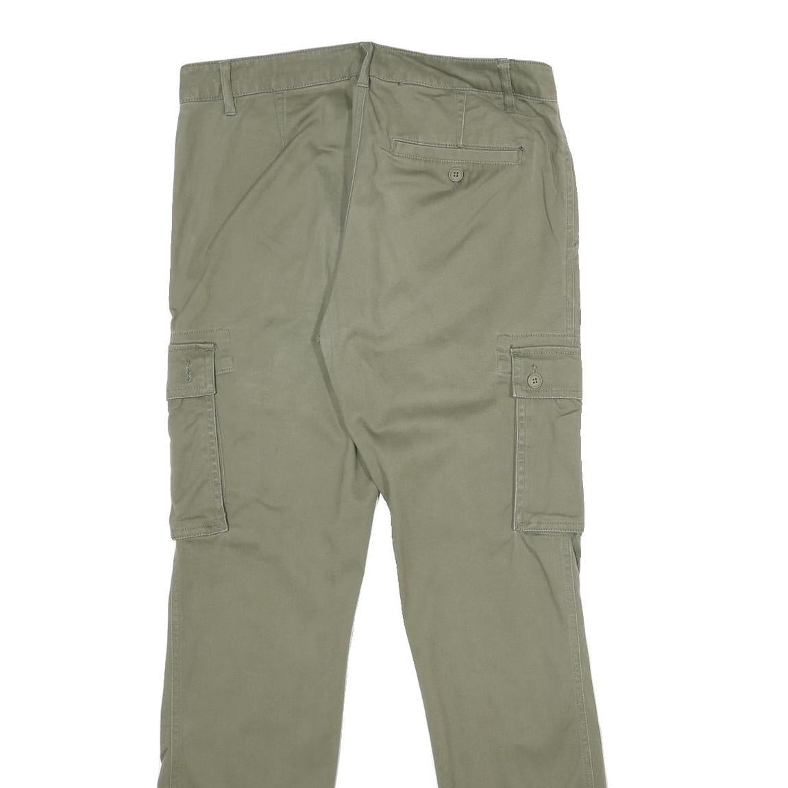 PIER ONE Mens Cotton Blend Green Regular Cargo Jogger Trousers W30 L32 Pocketed