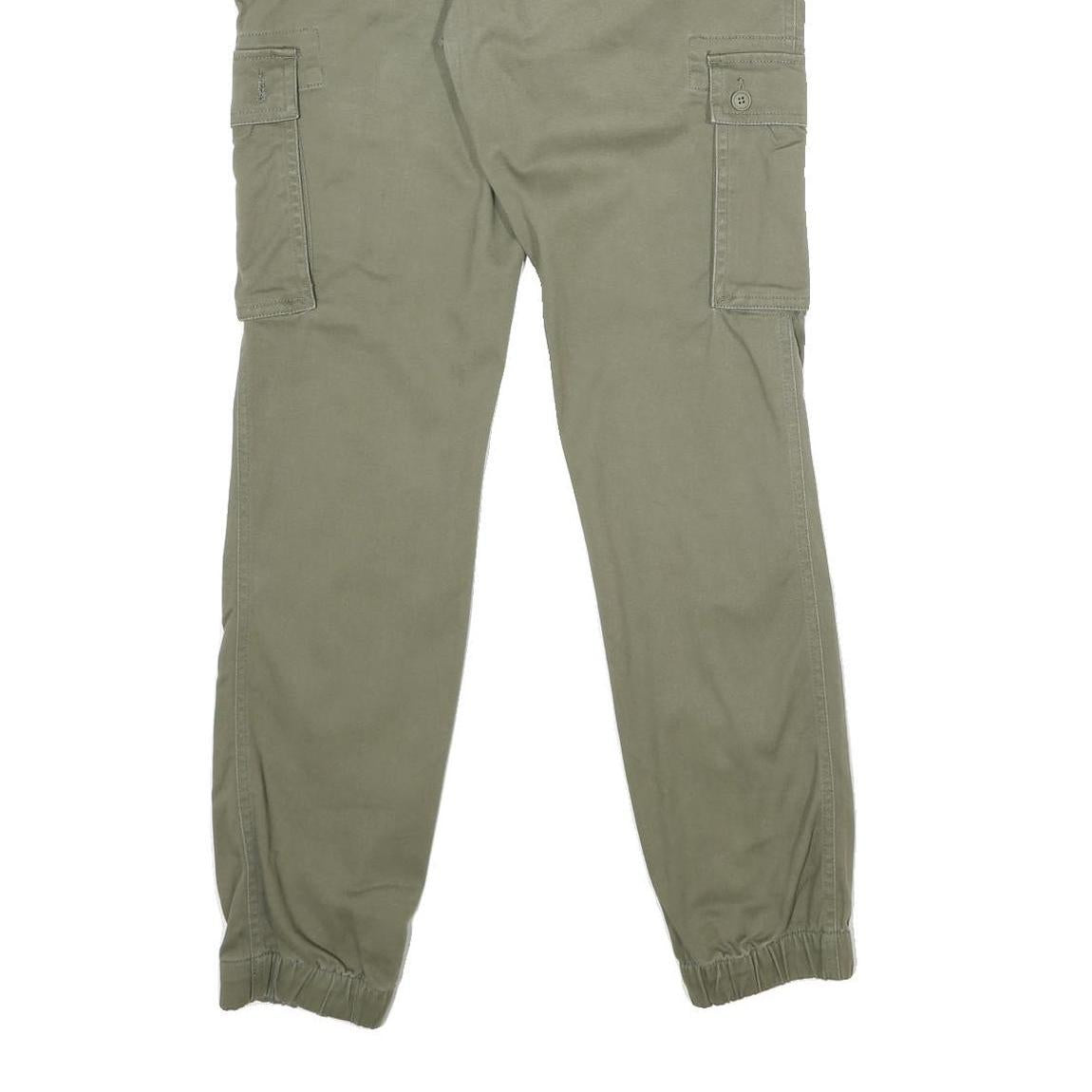 PIER ONE Mens Cotton Blend Green Regular Cargo Jogger Trousers W30 L32 Pocketed