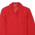 Womens Red Wool Button Jacket M Tailored Plain Stylish Smart Workwear