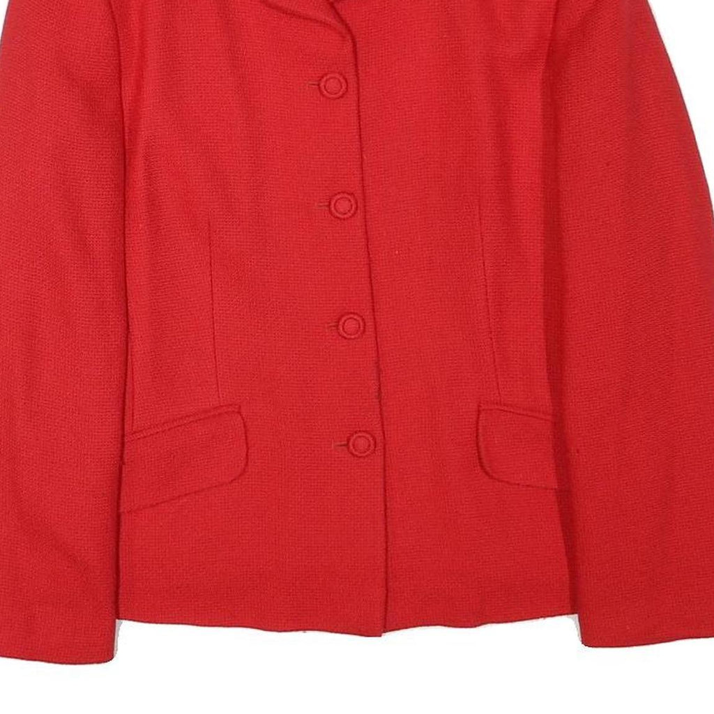 Womens Red Wool Button Jacket M Tailored Plain Stylish Smart Workwear