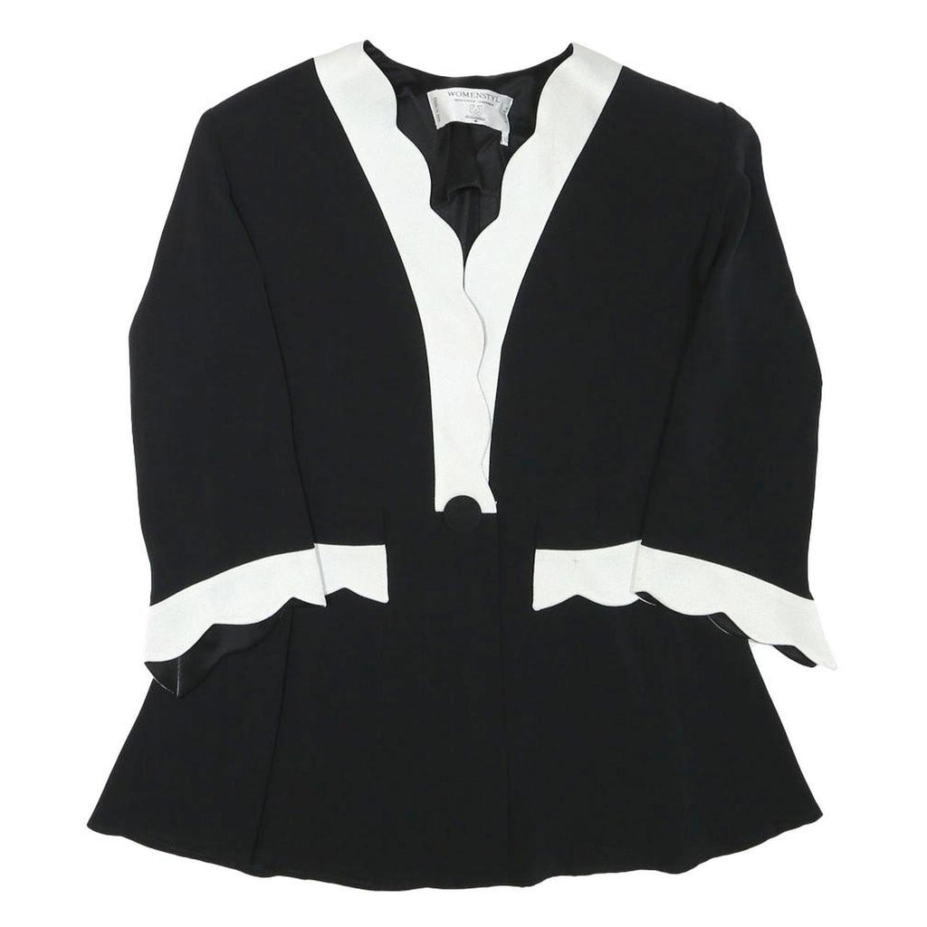WOMENSTYL Womens Black & White Jacket M Polyester Blend Button Scalloped Trim