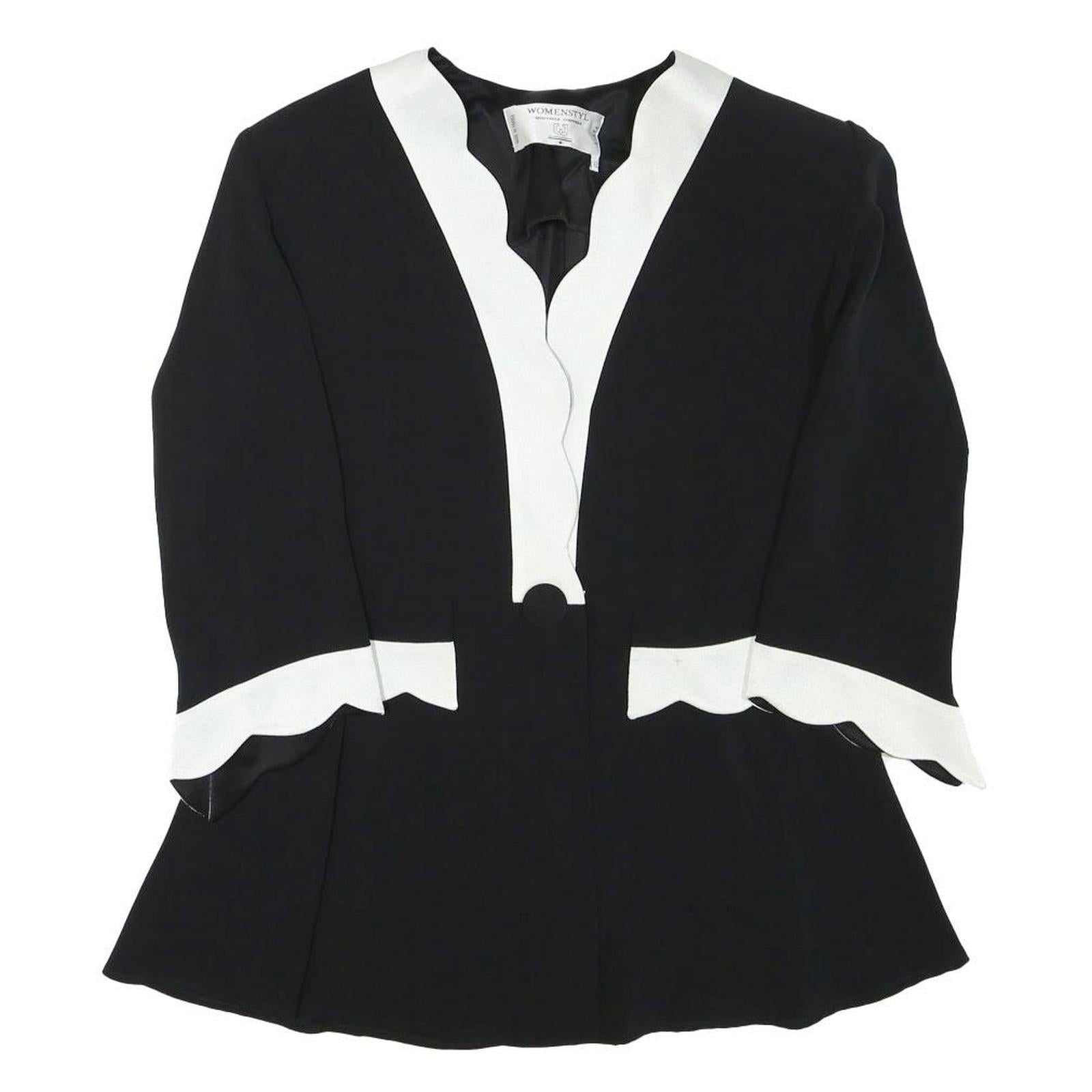 WOMENSTYL Womens Black & White Jacket M Polyester Blend Button Scalloped Trim