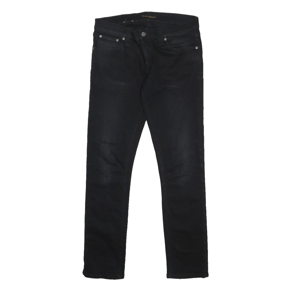 NUDIE JEANS Mens Black Slim Skinny Denim Medium W31 L30 Zip Cotton Blend Jeans