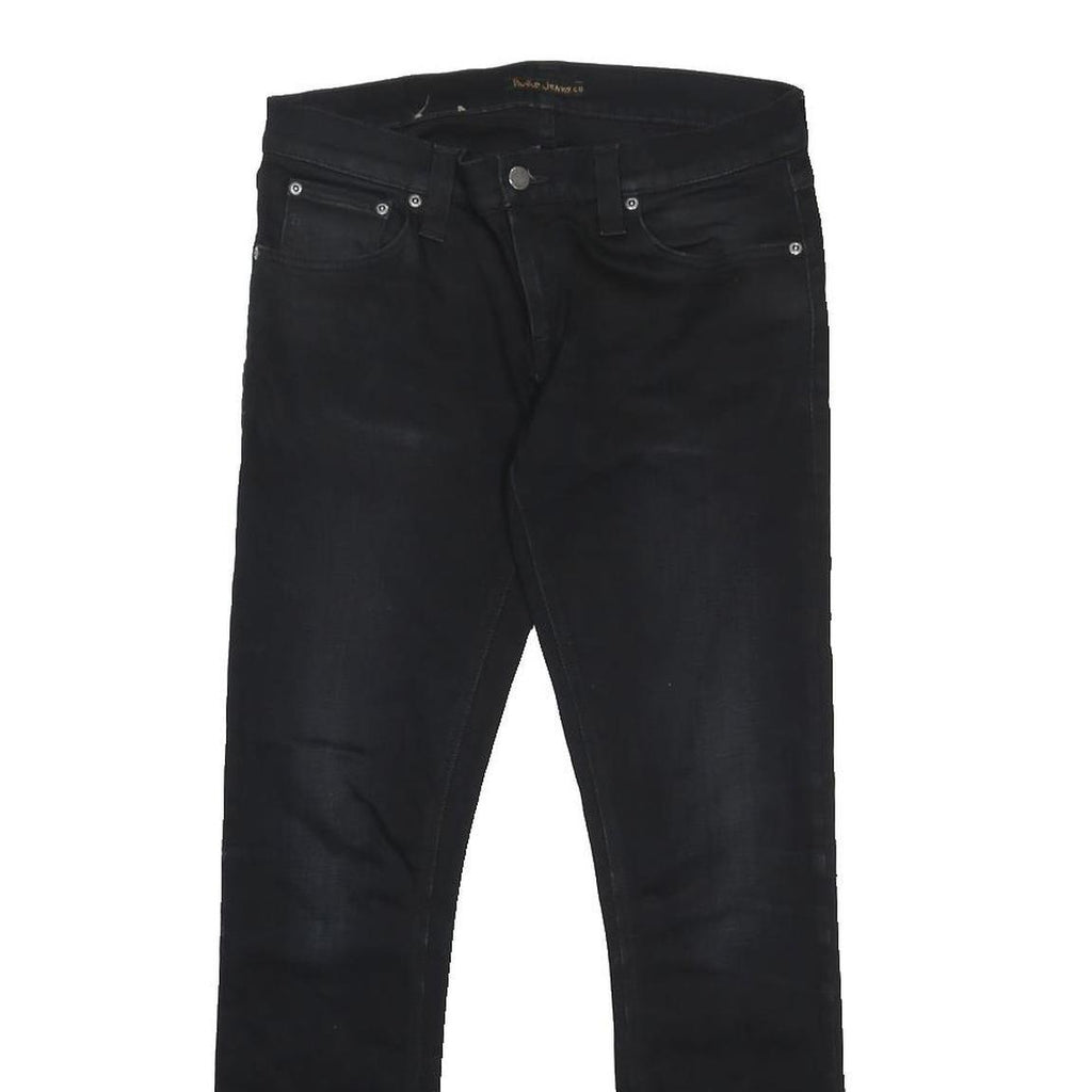 NUDIE JEANS Mens Black Slim Skinny Denim Medium W31 L30 Zip Cotton Blend Jeans