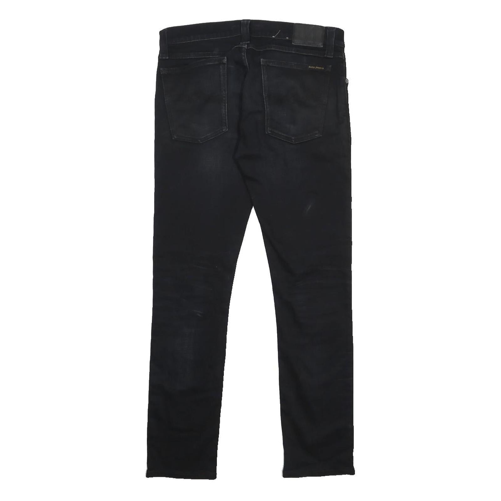 NUDIE JEANS Mens Black Slim Skinny Denim Medium W31 L30 Zip Cotton Blend Jeans