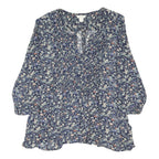 MONSOON Womens Blue Floral Print Blouse Long Sleeve V Neck UK 10
