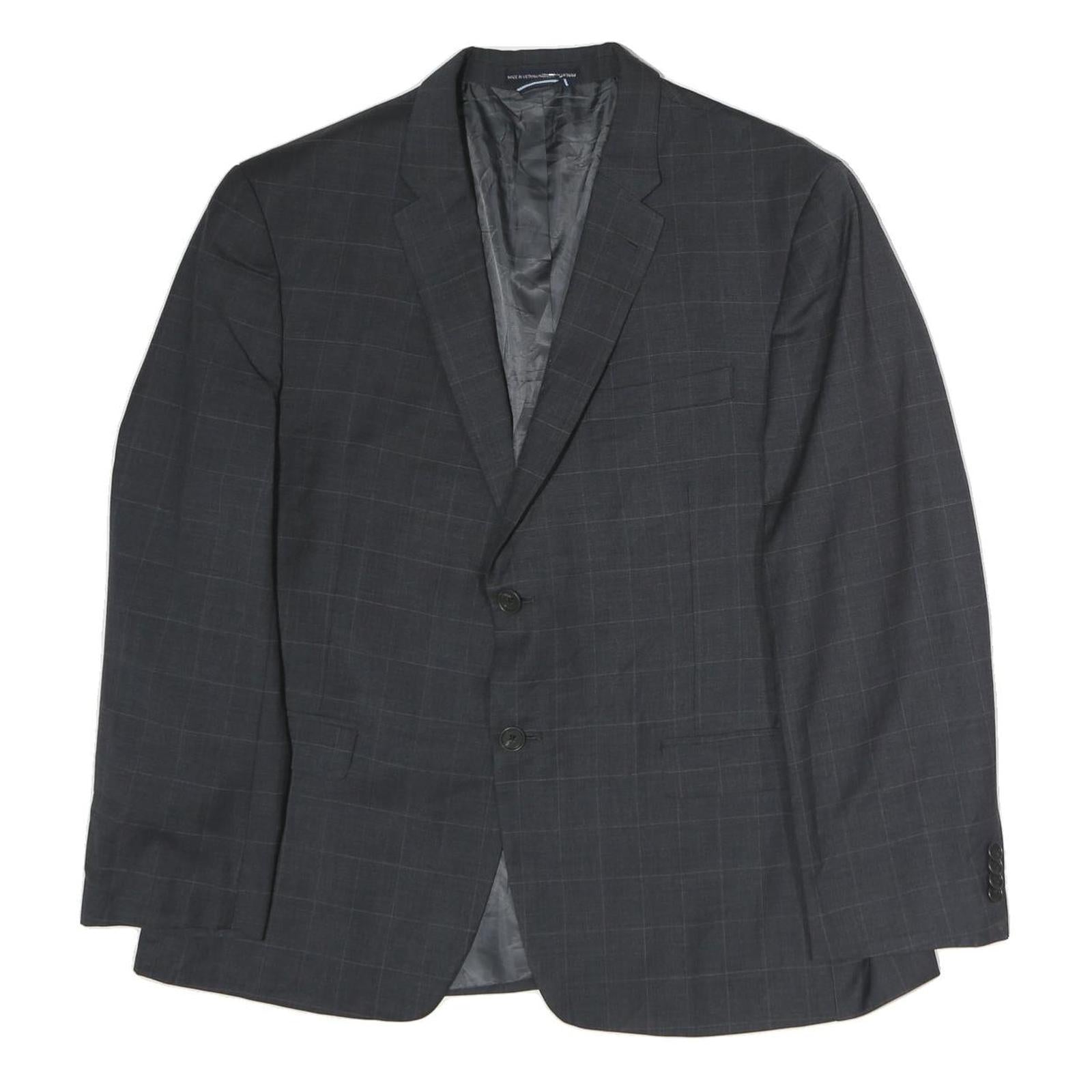 TOMMY HILFIGER Mens Grey & Black Classic Jacket L Cotton Plain Button Formal