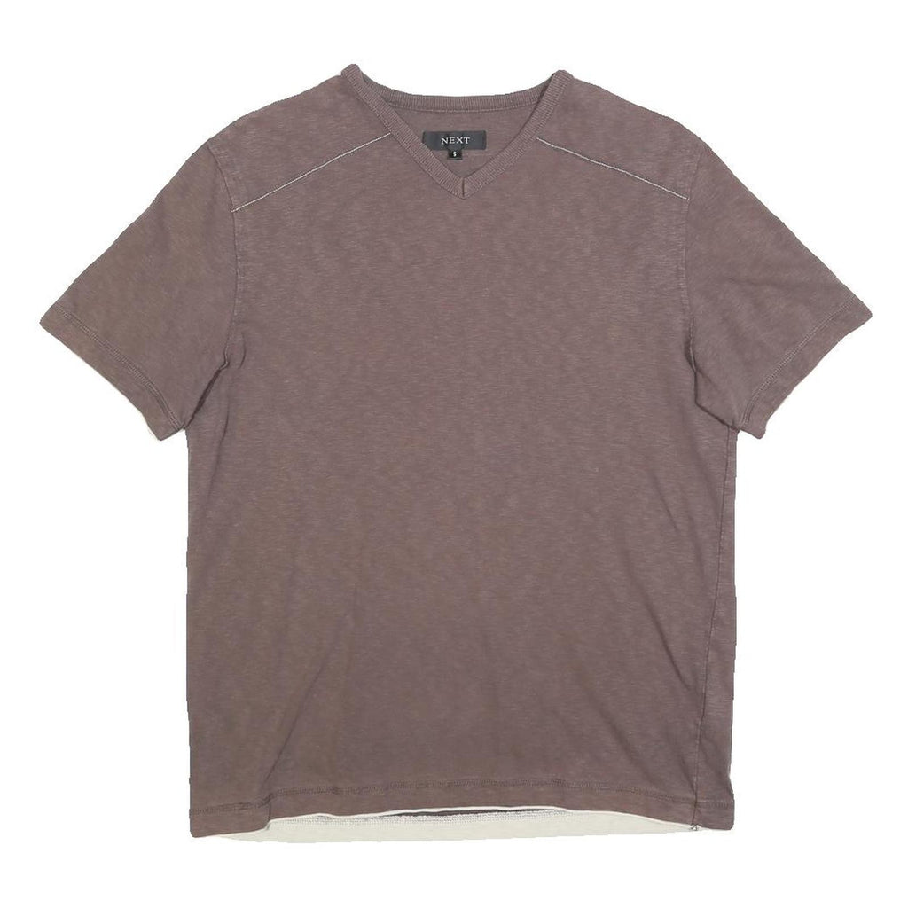 NEXT Mens Brown V-Neck Cotton Blend T-Shirt S Short Sleeve Plain Casual