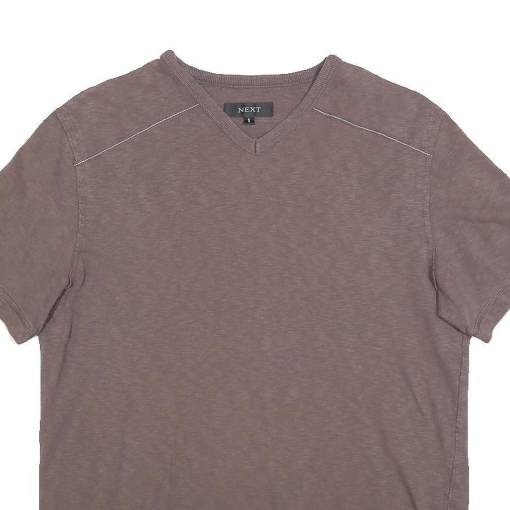 NEXT Mens Brown V-Neck Cotton Blend T-Shirt S Short Sleeve Plain Casual