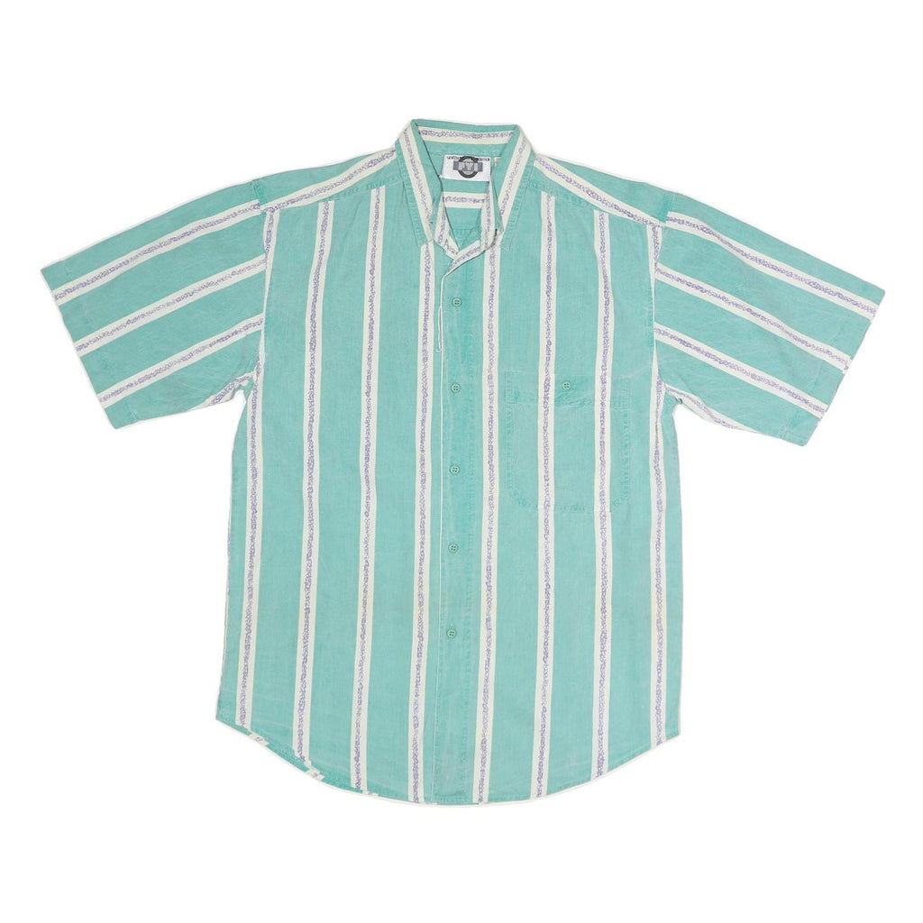 FYI Mens Green & White Striped Casual Shirt L Cotton Button Pocket