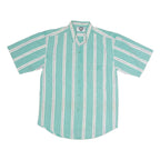 FYI Mens Green & White Striped Casual Shirt L Cotton Button Pocket