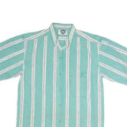 FYI Mens Green & White Striped Casual Shirt L Cotton Button Pocket