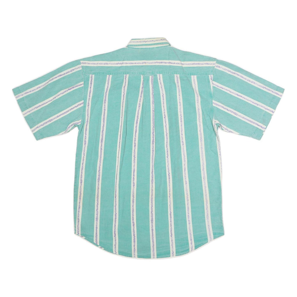 FYI Mens Green & White Striped Casual Shirt L Cotton Button Pocket
